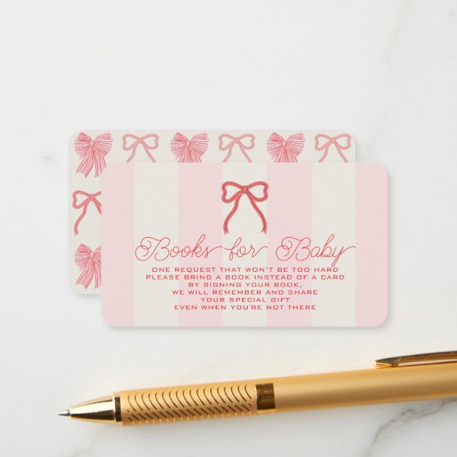 Tarjeta De Recepción Solicitud de libro para baby shower de lazo rojo y (Anverso/Reverso In Situ)