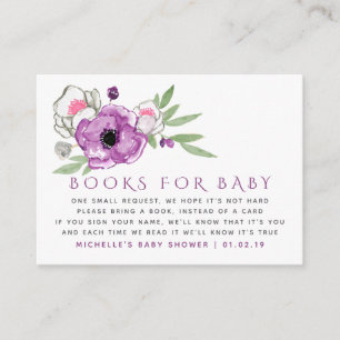 Tarjeta De Recepción Solicitud de libro para baby shower floral violeta