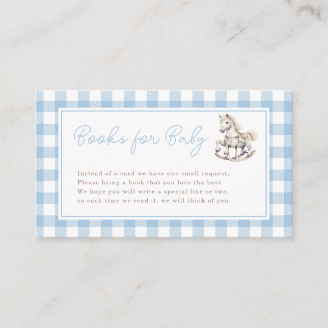 Tarjeta De Recepción Solicitud de libro para Baby Shower Rocking Horse  (Anverso)