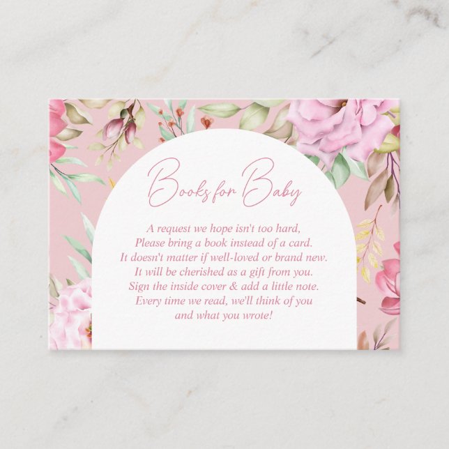 Tarjeta De Recepción Solicitud de libro para bebé con flores rosadas de (Anverso)