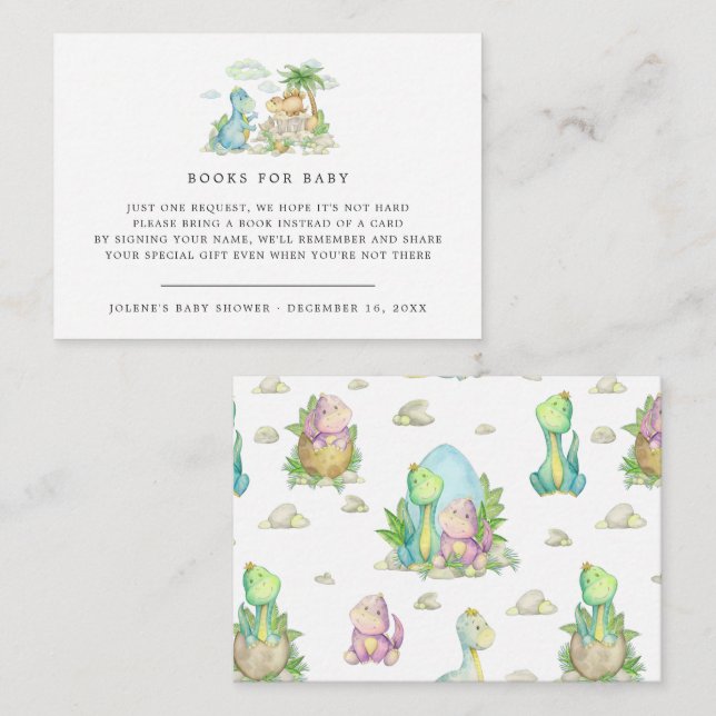 Tarjeta De Recepción Solicitud de libro | Pequeño Baby Shower de dinosa (Anverso / Reverso)