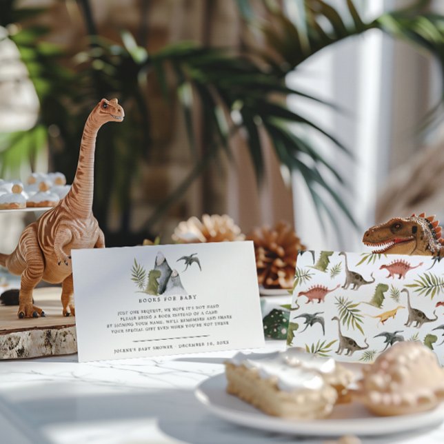 Tarjeta De Recepción Solicitud de libro | Pequeño Baby Shower de dinosa (Subido por el creador)