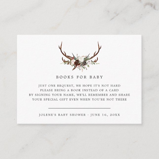 Tarjeta De Recepción Solicitud de libro | Rústico País Floral Antler (Anverso)