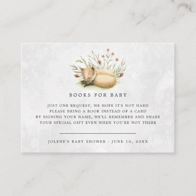 Tarjeta De Recepción Solicitud de libro | Woodland Forest Fox Baby Show (Anverso)