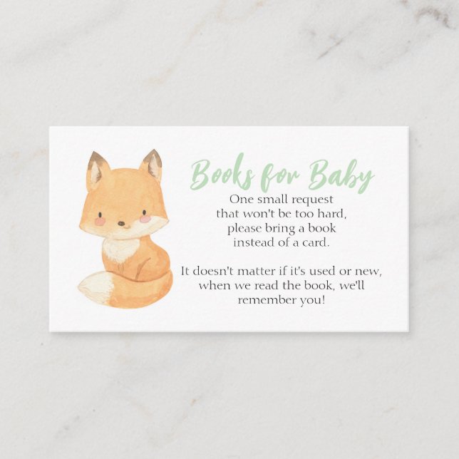 Tarjeta De Recepción Solicitud de libros Baby Shower de Fox (Anverso)