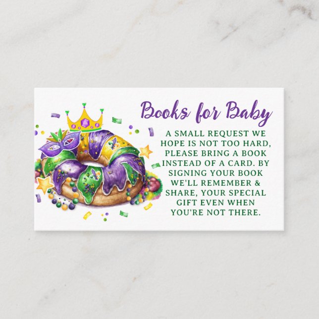 Tarjeta De Recepción Solicitud de libros de Mardi Gras para bebé (Anverso)