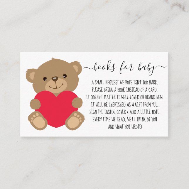 Tarjeta De Recepción Solicitud de libros para Baby Shower Teddy Bear He (Anverso)