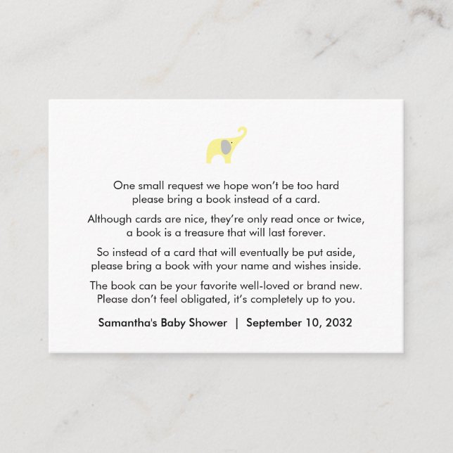 Tarjeta De Recepción Solicitud de libros para elefantes grises amarillo (Anverso)
