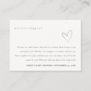 Tarjeta De Recepción Solicitud de receta de baby shower con corazón de