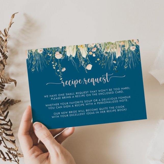 Tarjeta De Recepción Solicitud de receta de boda boho Wildflower Navy (Subido por el creador)