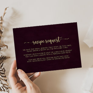 Tarjeta De Recepción Solicitud de receta de boda de Borgoña dorada