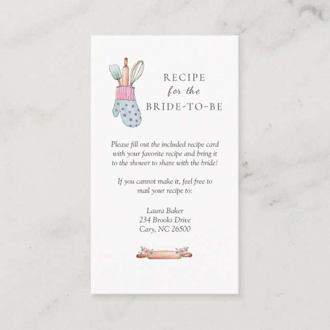 Tarjeta De Recepción Solicitud de receta de Bridal Shower (Anverso)
