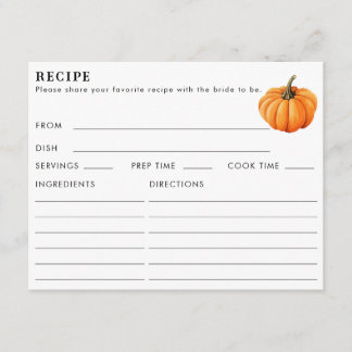Tarjeta De Recepción Solicitud de Receta de Calabaza a Doble Cara para 