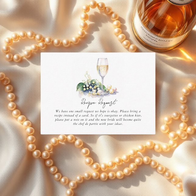 Tarjeta De Recepción Solicitud de Receta de Desayuno Nupcial con Perlas (Pearls and Prosecco Bridal Shower Recipe Request Enclosure Card)