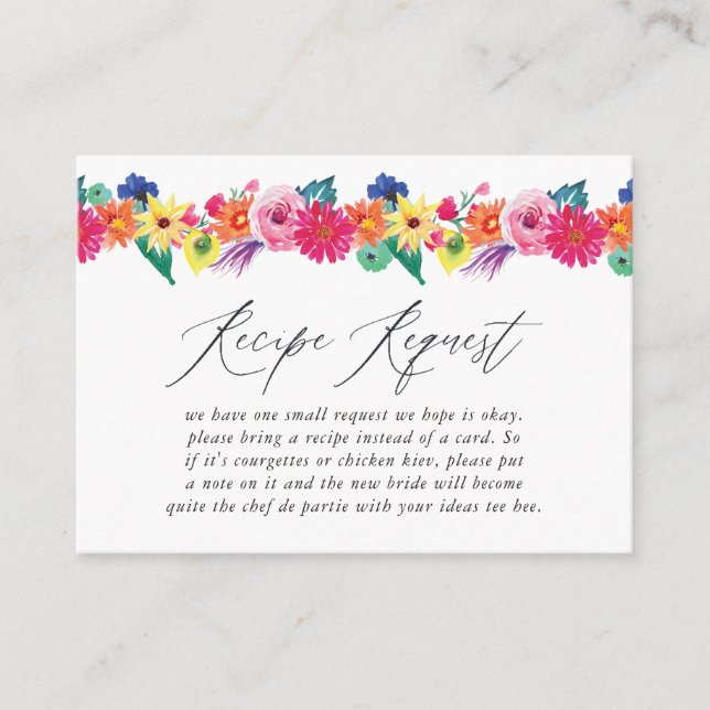 Tarjeta De Recepción Solicitud de receta de Floral Fiesta Bridal Shower (Anverso)