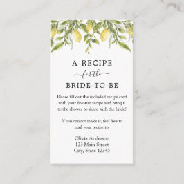 Tarjeta De Recepción Solicitud de receta de limón y vegetación