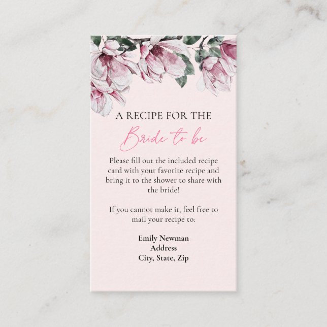 Tarjeta De Recepción Solicitud de receta | Ducha de novia floral rosa (Anverso)