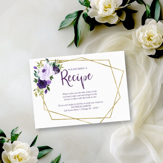 Tarjeta De Recepción Solicitud de receta floral geométrica púrpura (Subido por el creador)
