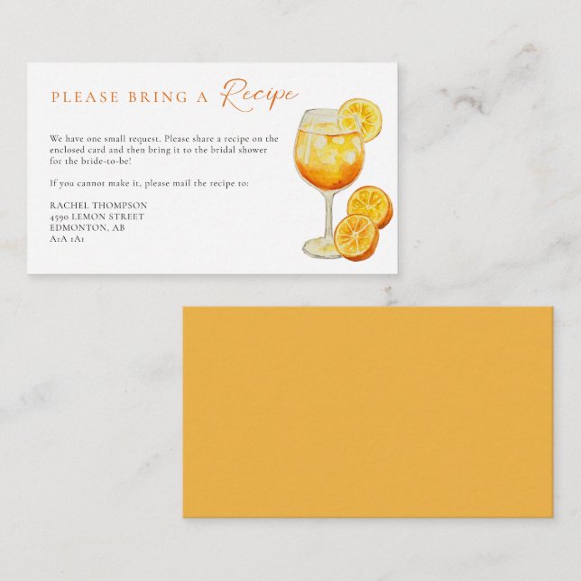 Tarjeta De Recepción Solicitud de receta médica Aperol Spritz Naranja B (Anverso / Reverso)