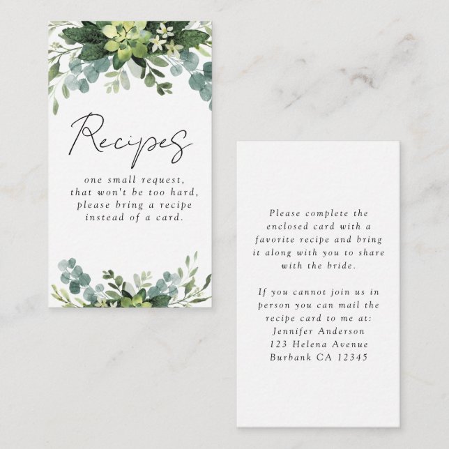 Tarjeta De Recepción Solicitud de receta médica para la ducha de novia  (Anverso / Reverso)
