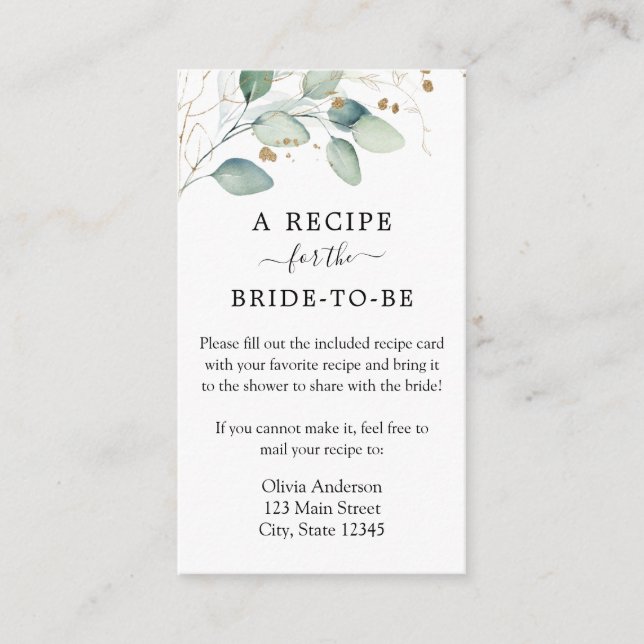 Tarjeta De Recepción Solicitud de receta médica para la ducha Eucalytpu (Anverso)