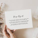 Tarjeta De Recepción Solicitud de receta minimalista para Boda blanco y<br><div class="desc">Esta minimalista receta de boda blanco y negro es perfecta para una simple ducha de boda. El diseño presenta una hermosa caligrafía de fuente negra en un fondo blanco para embellecer tu evento.</div>