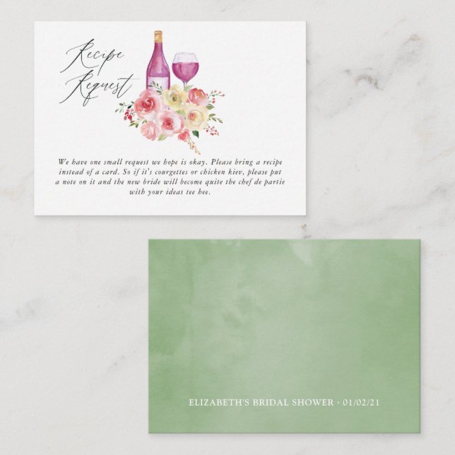 Tarjeta De Recepción Solicitud de receta para degustación de vino de fl (Anverso / Reverso)