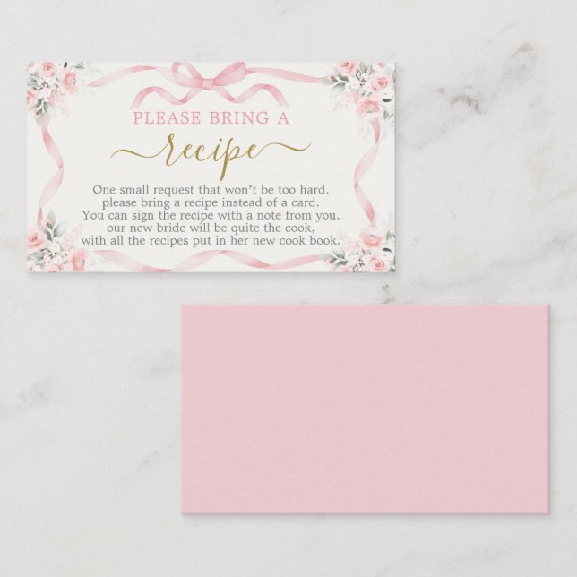 Tarjeta De Recepción Solicitud de receta para la ducha de novia Bow (Anverso / Reverso)