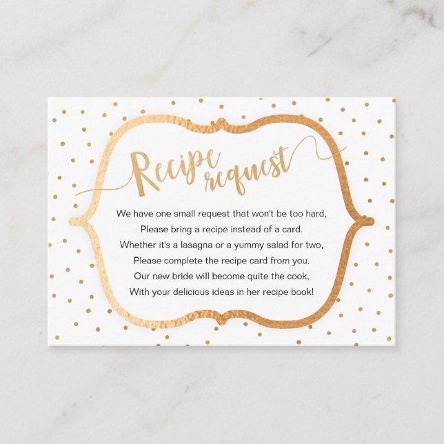 Tarjeta De Recepción Solicitud de receta para la ducha de novia de Conf (Anverso)