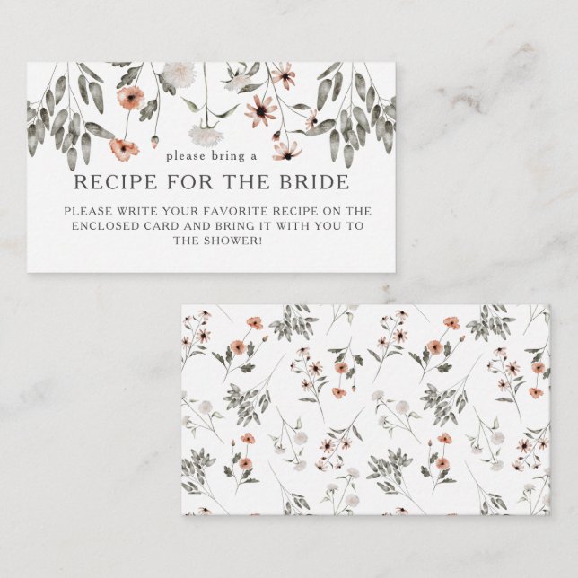 Tarjeta De Recepción Solicitud de receta para la ducha de novia de flor (Anverso / Reverso)