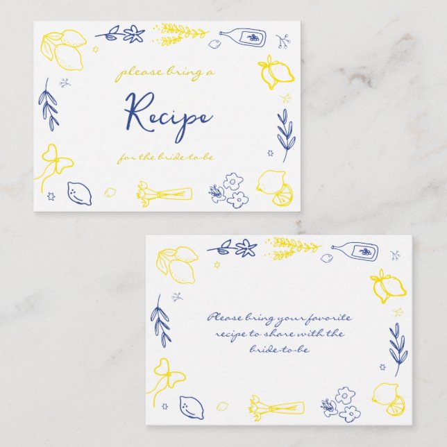 Tarjeta De Recepción Solicitud de receta para la ducha de novia italian (Anverso / Reverso)