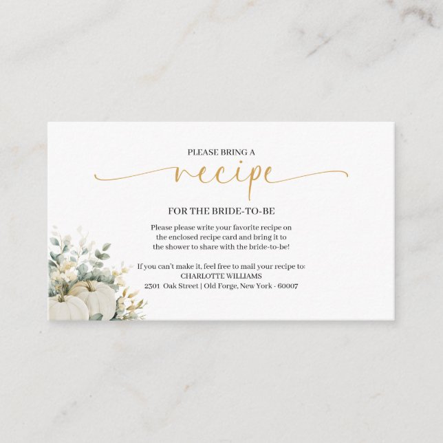 Tarjeta De Recepción Solicitud de receta para la fiesta de despedida de (Anverso)