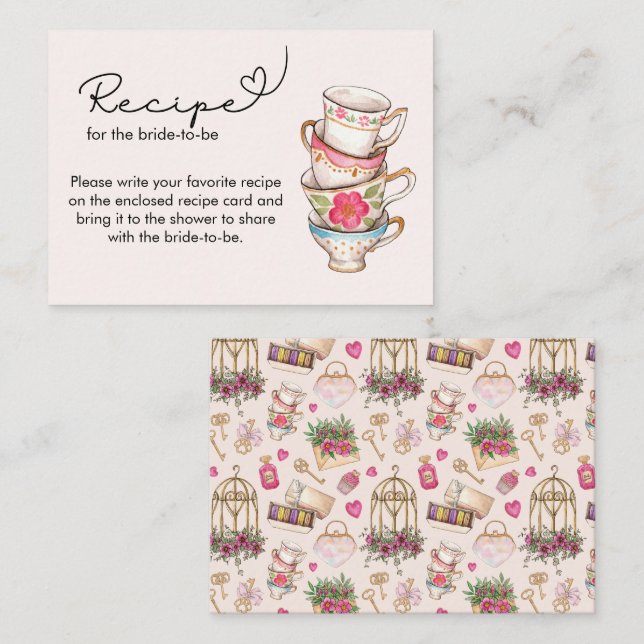 Tarjeta De Recepción Solicitud de receta para la Fiesta de té de Rubor  (Anverso / Reverso)