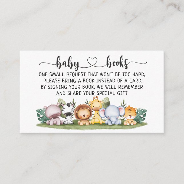Tarjeta De Recepción Solicitud de Safari Baby Shower I Birday Book (Anverso)