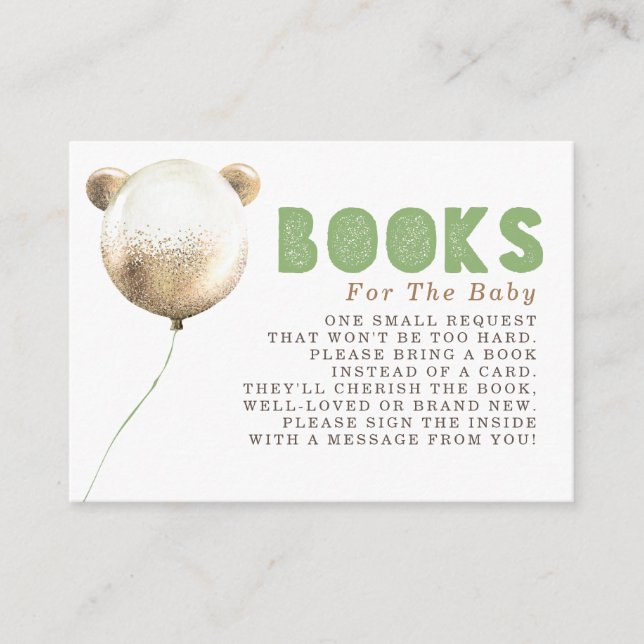 Tarjeta De Recepción Solicitud de Teddy Bear Balloon Gold Brown Books (Anverso)