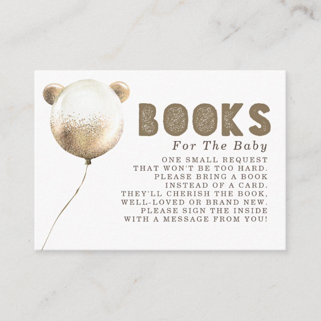 Tarjeta De Recepción Solicitud de Teddy Bear Balloon Gold Brown Books (Anverso)