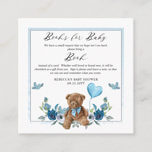 Tarjeta De Recepción Solicitud de un libro de Baby Shower con globo de  (Anverso)