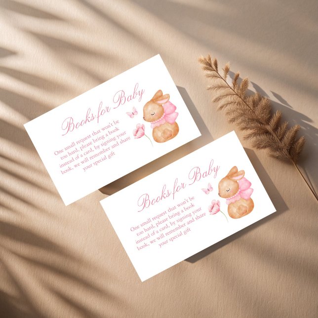Tarjeta De Recepción Solicitud de un libro de ducha de bebé con arco ro (Bunny pink bow baby shower book request enclosure cards  cute bunny books for baby cards)