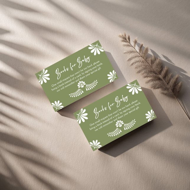 Tarjeta De Recepción Solicitud de un libro de fiesta mexicana de Cielit (Cielito lindo sage green Mexican fiesta baby shower book request Enclosure Cards books for baby card)