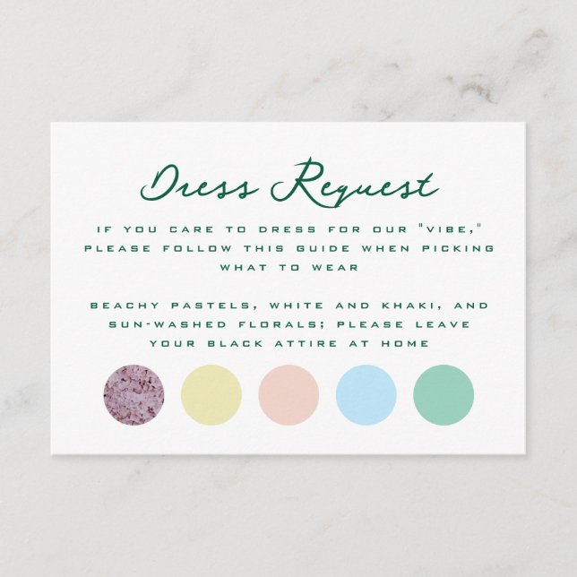 Tarjeta De Recepción Solicitud de vestimenta sencilla para invitados a  (Anverso)