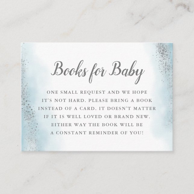 Tarjeta De Recepción Solicitud etérea de Baby Shower de plata azul (Anverso)