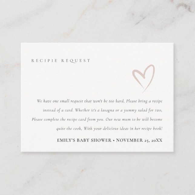 Tarjeta De Recepción Solicitud mínima de receta de Rubor Heart Baby Sho (Anverso)