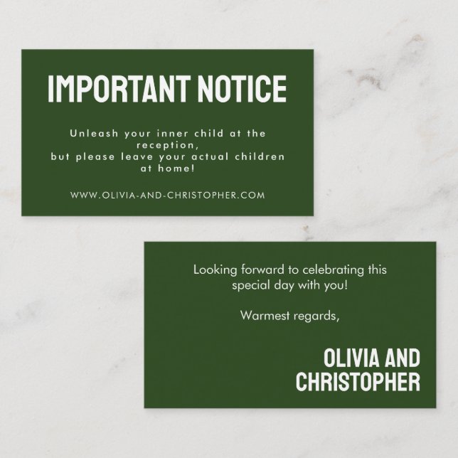 Tarjeta De Recepción Solo para adultos! Armonía Rústica Negrita minimal (Anverso / Reverso)