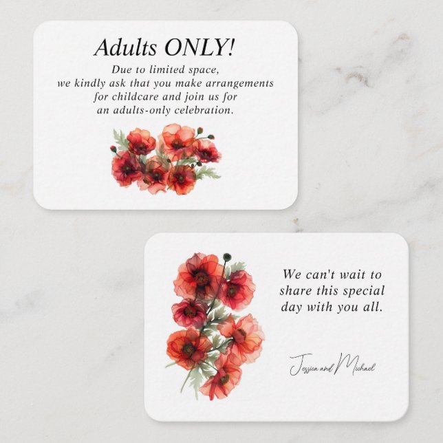 Tarjeta De Recepción Solo para adultos Boda Scarlet Petal Serenade (Anverso / Reverso)