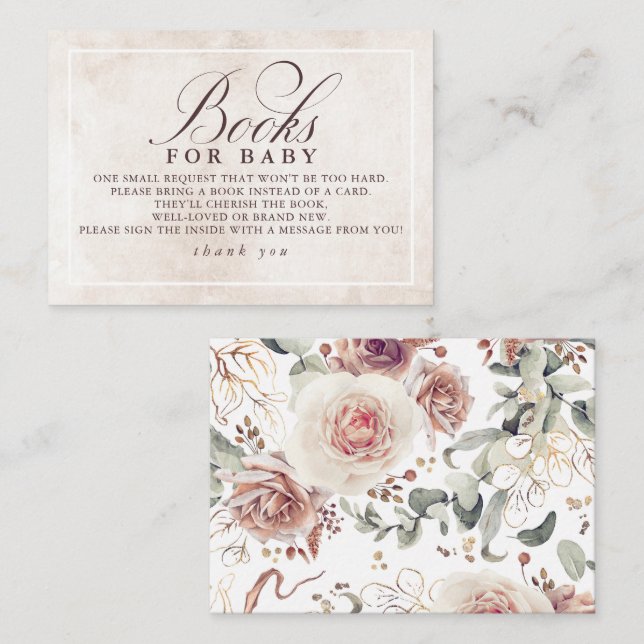 Tarjeta De Recepción Sombras De Tierra Libros Florales Elegantes Para E (Anverso / Reverso)