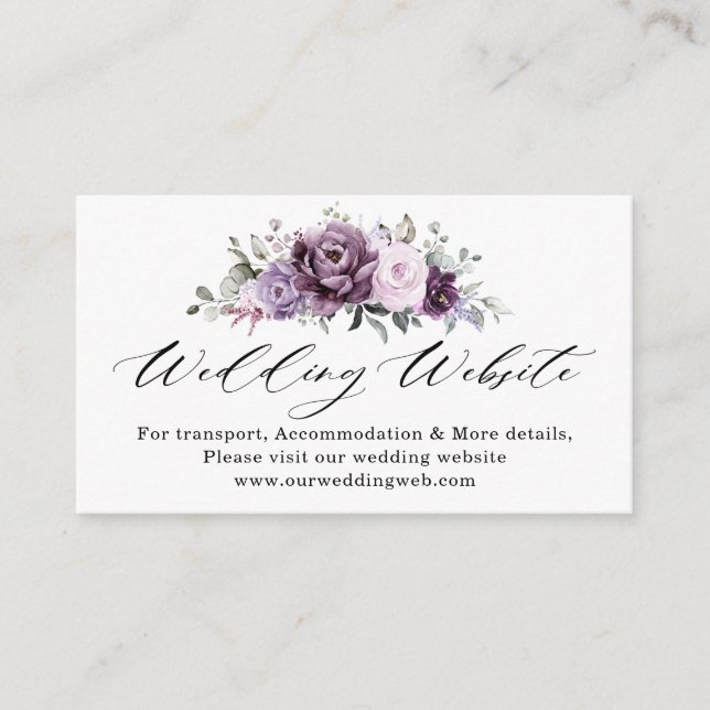 Tarjeta De Recepción Sombras del sitio web del Boda Moody de violeta mo (Anverso)