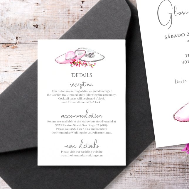 Tarjeta De Recepción Sombreros rosa y plateado con acentos florales (Subido por el creador)