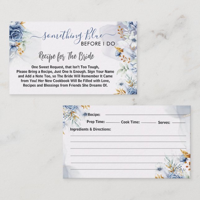 Tarjeta De Recepción Something Blue Before I do floral Recipe (Anverso / Reverso)