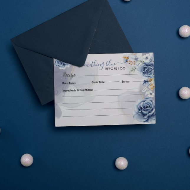 Tarjeta De Recepción Something Blue Before I Do Recipe  (Something Blue Before I Do Recipe Enclosure Card bridal shower wedding blue theme floral elegant )