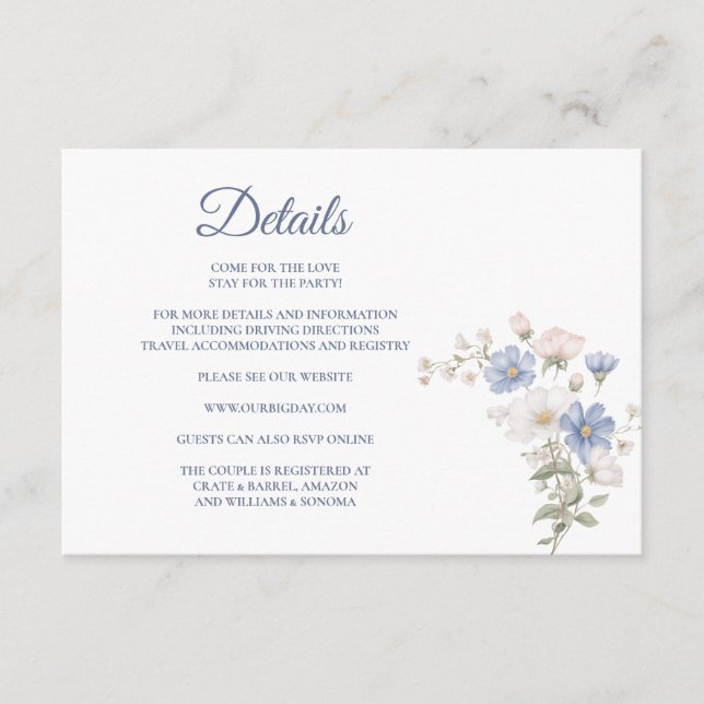 Tarjeta De Recepción Something Blue Enclosure Card Details (Anverso)